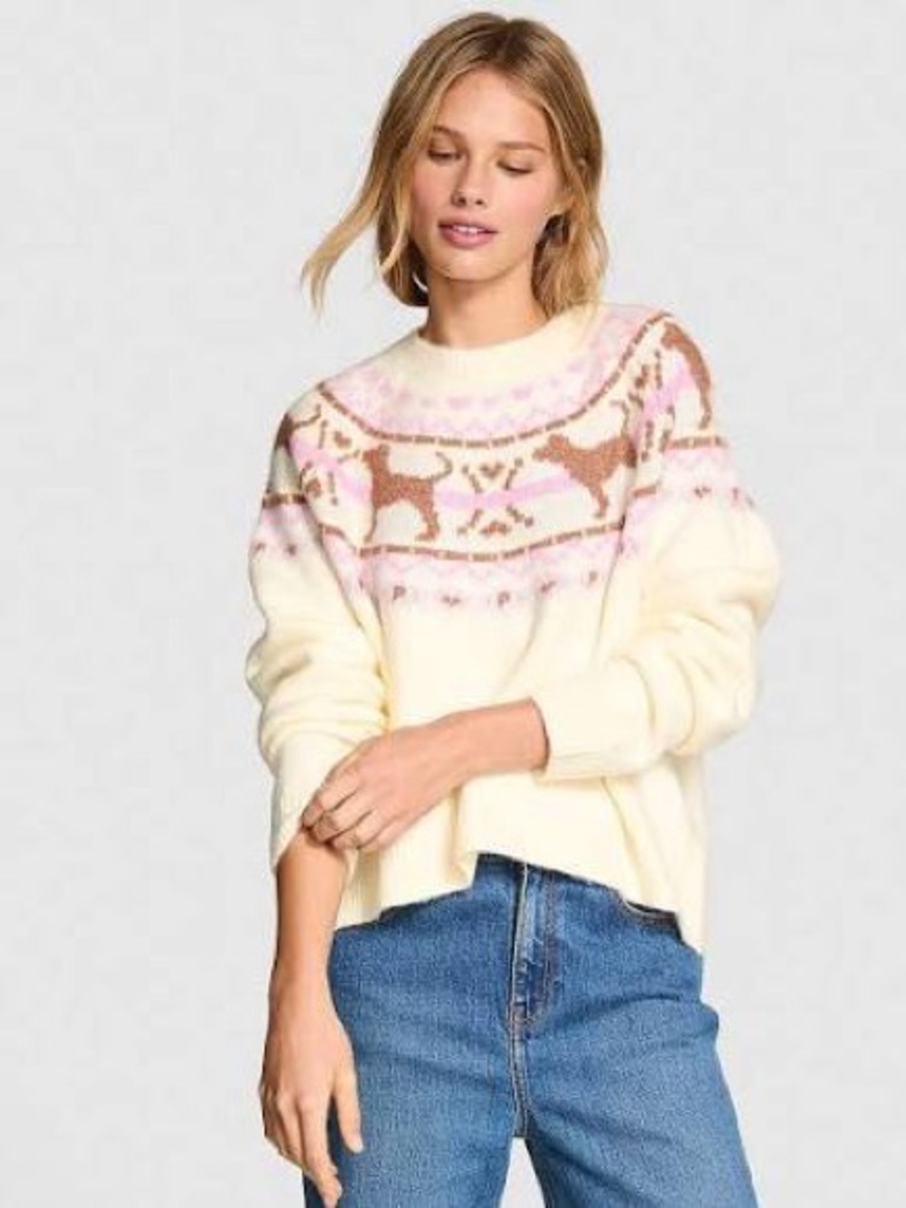 Victoria's Secret PINK Not Your Boyfriend's Boxy Sweater in the Winter FairIsle